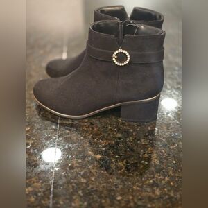 Girls Elegant Black Ankle Boots with Rhinestone Buckle Size 3